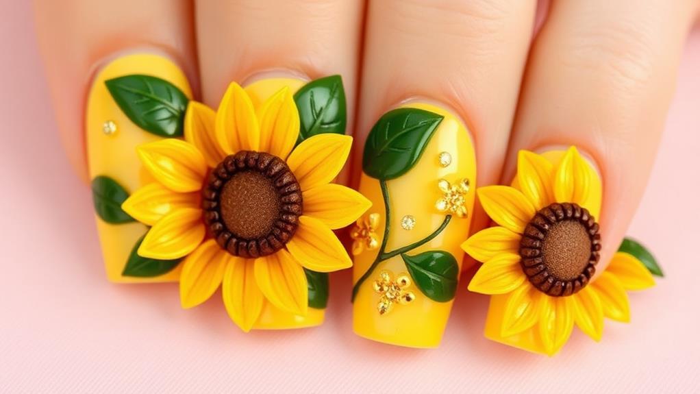 charming sunflower nail designs