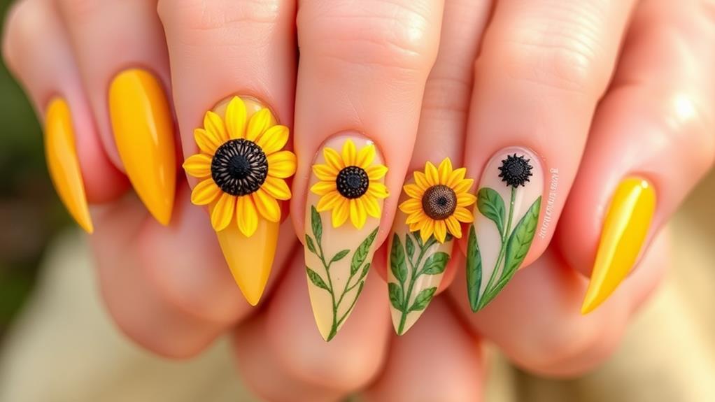 creative sunflower nail designs