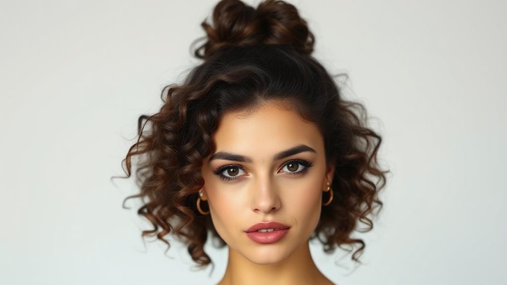 curly hairstyle with topknot